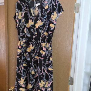 Halogen NWT Black Midi Dress with Vibrant Floral Accents & Pockets